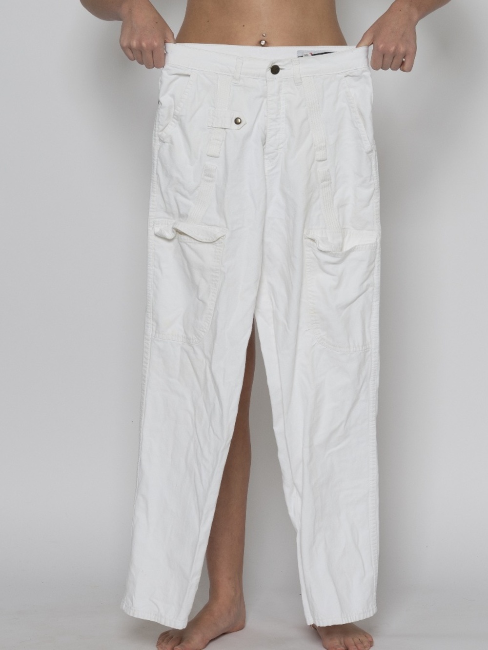 Vintage 1980s white cargo pants high waisted size 28 banzai cotton